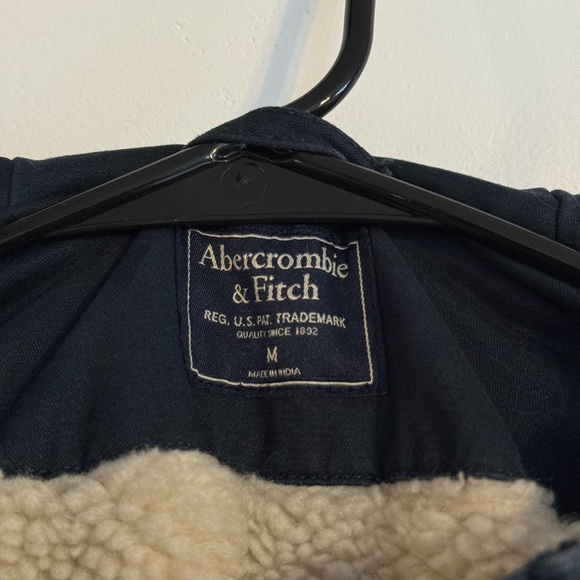 Abercrombie & Fitch Vintage Men’s Medium Navy Hooded Jacket Parka Sherpa - Picture 2 of 7